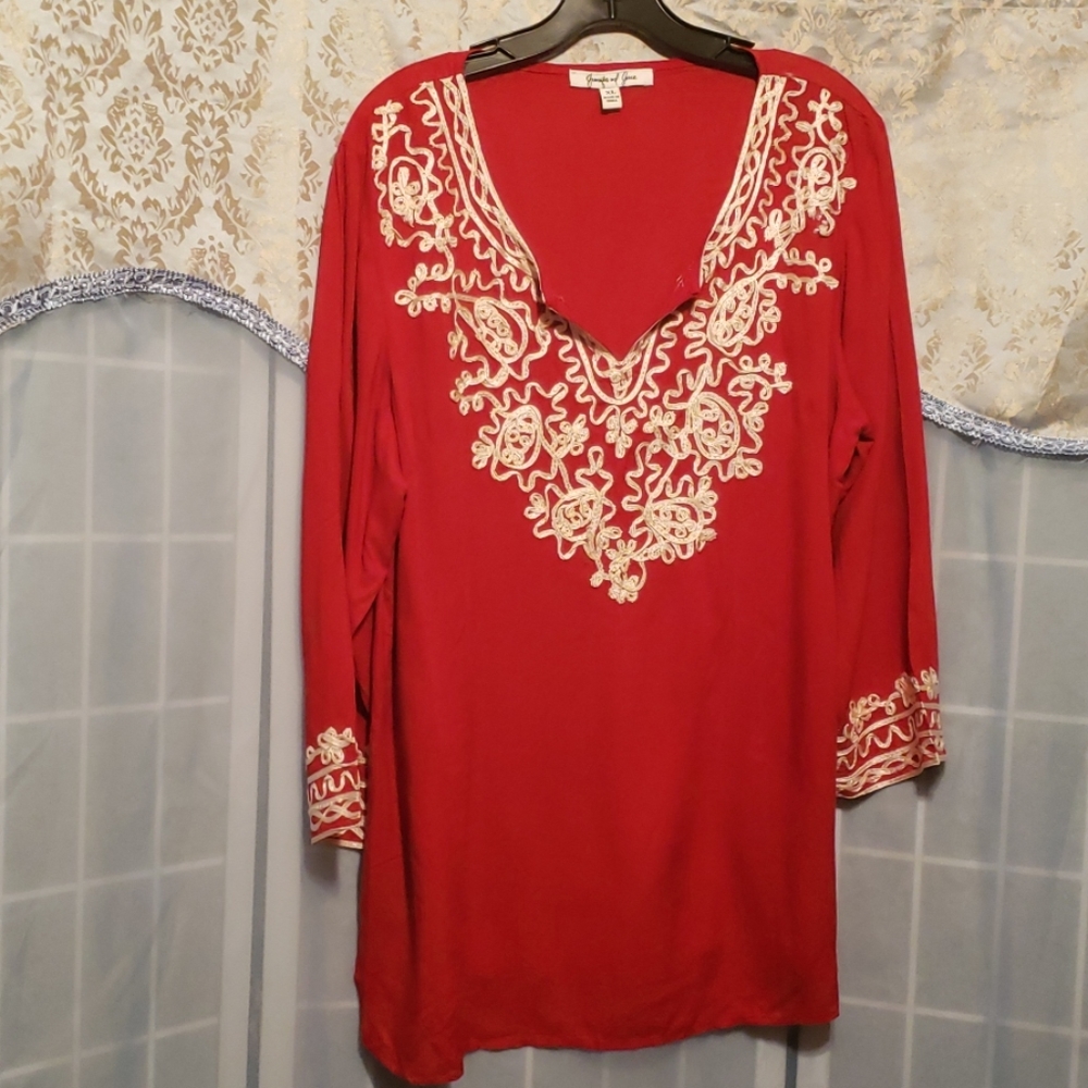 JENNIFER & GRACE RED/WHITE TUNIC SZ XL